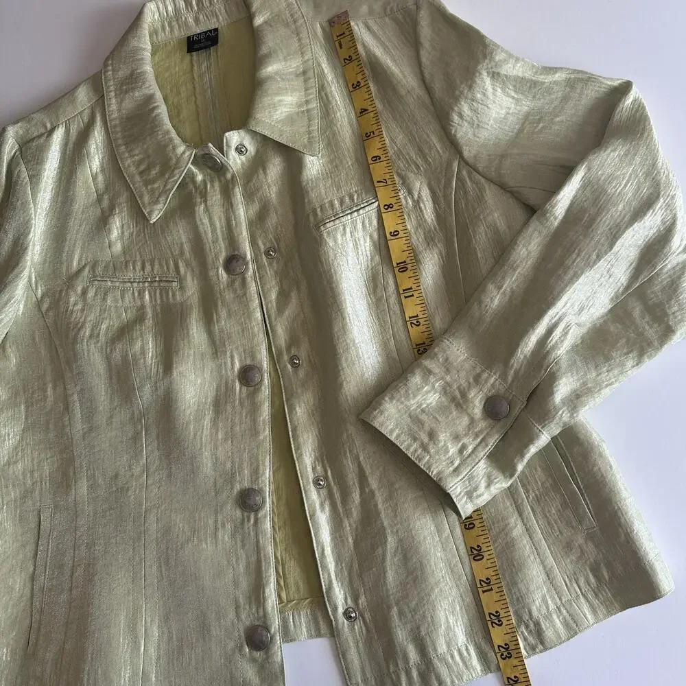 Tribal Iridescent Snap Jacket Womens Sz 14 Celery Green Casual Topper XL